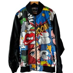 Comic Pop Art Bomber WindbreakerJacket Sz L unisex.  Cartoon like.
